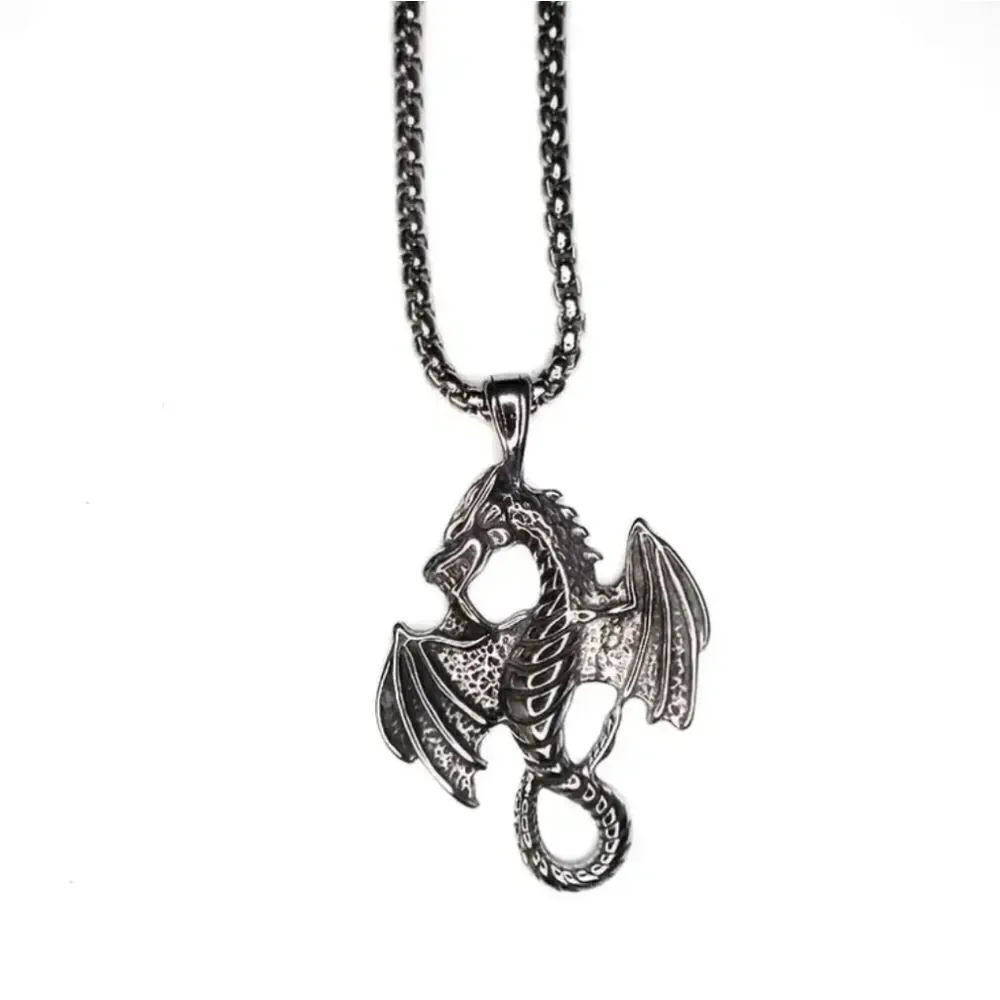 Dragon Necklace Antique Silver Flying Dragon Pendant Viking Fantasy Gothic 23